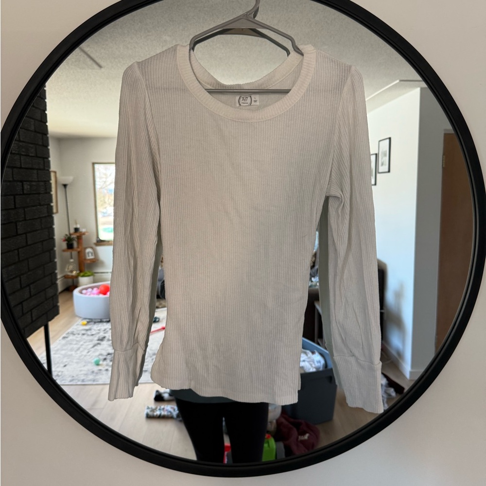 Women's White Ribbed Long Sleeve Top